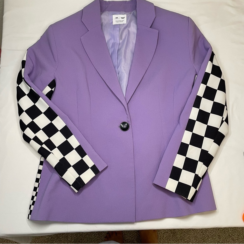 ASOS DESIGN x Christian Cowan Purple Blazer w/ Checkerboard Sleeves & Back - Picture 9 of 9